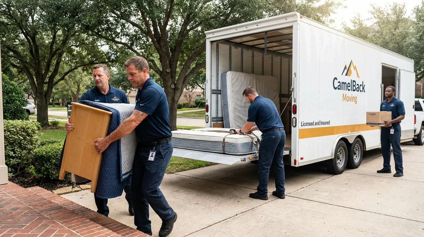 Crew loading residential truck for cross-state move from Du Quoin, IL